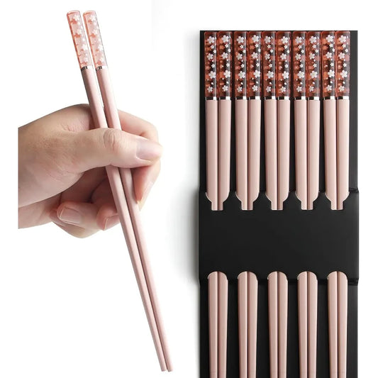 Chopsticks Reusable Dishwasher Safe AYFDISHS 5 Pairs 9.56 Inches Lightweight Fiberglass Chopstick Japanese Chinese Sakura Chops
