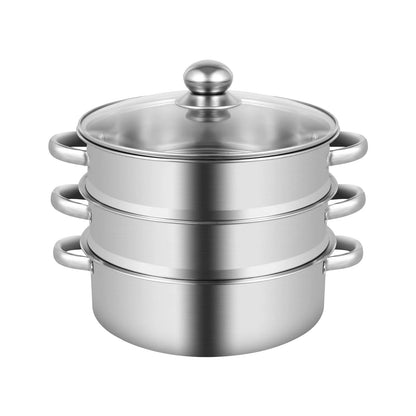 5-Tier Stainless Steel Steamer 15kg  Adjustable Grids Glass Lid for Home Kitchen Restaurant Dormitory Cooking