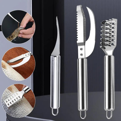 Fish Scale Remover Knife Picking shrimp thread Stainless Scaler for Fish Cleaning Tools Fish Skin Brush Tongs Kitchen Tweezers