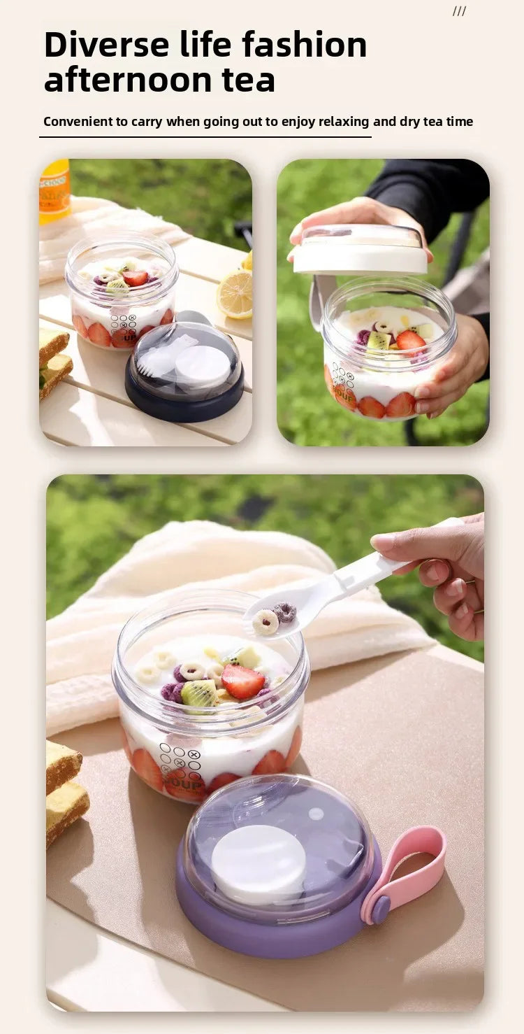 650ml Portable Handheld Breakfast Cup Yogurt PS Bowl Leak Proof Salad Bento Lunch Box with Spoon Organizer Kitchen Storage