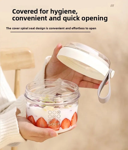 650ml Portable Handheld Breakfast Cup Yogurt PS Bowl Leak Proof Salad Bento Lunch Box with Spoon Organizer Kitchen Storage