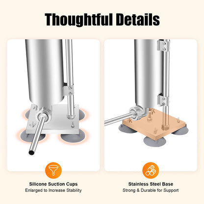 3L Vertical Manual Sausage Stuffer Machine – Stainless Steel Sausage Maker with 4 Steel & 7 PE Tubes