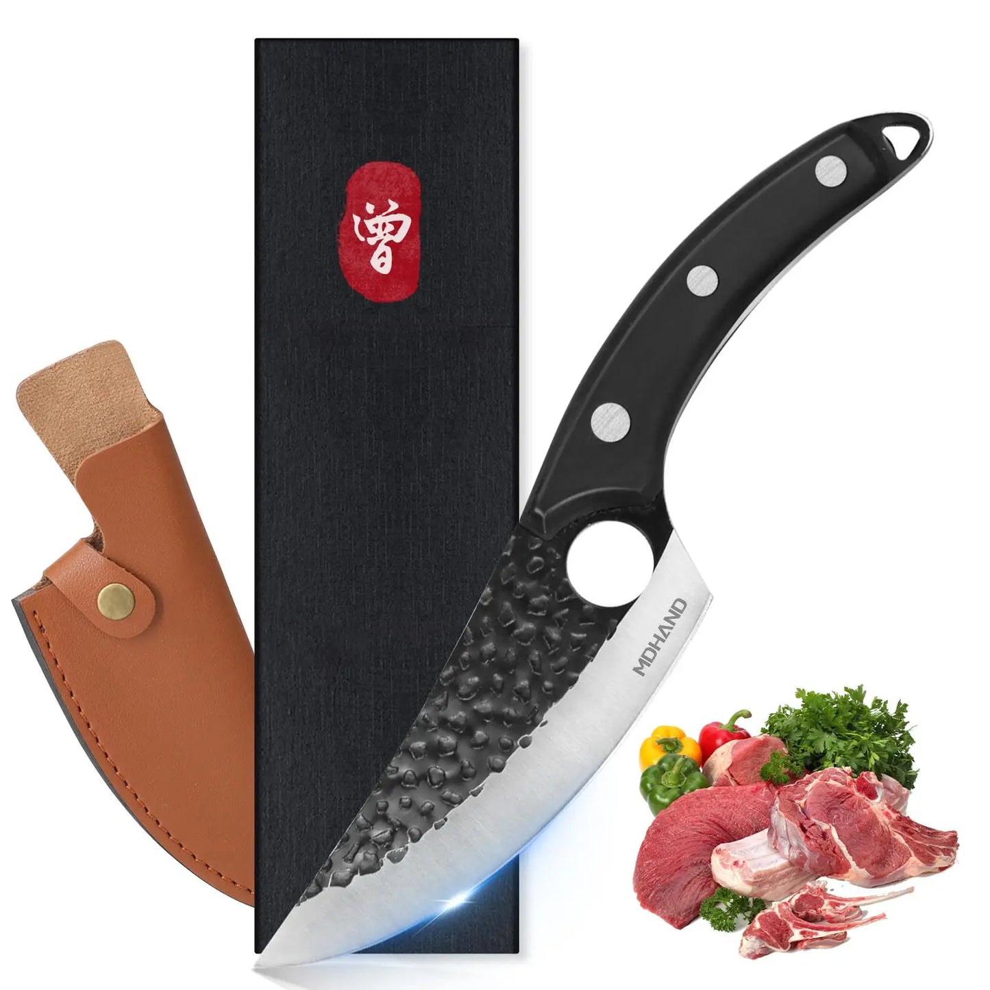 KEPEAK Multifunctional Viking Knife With Sheath Hand Forged Boning Knife With Gift Box Japanese Cooking Meat Cleaver Chef Knife