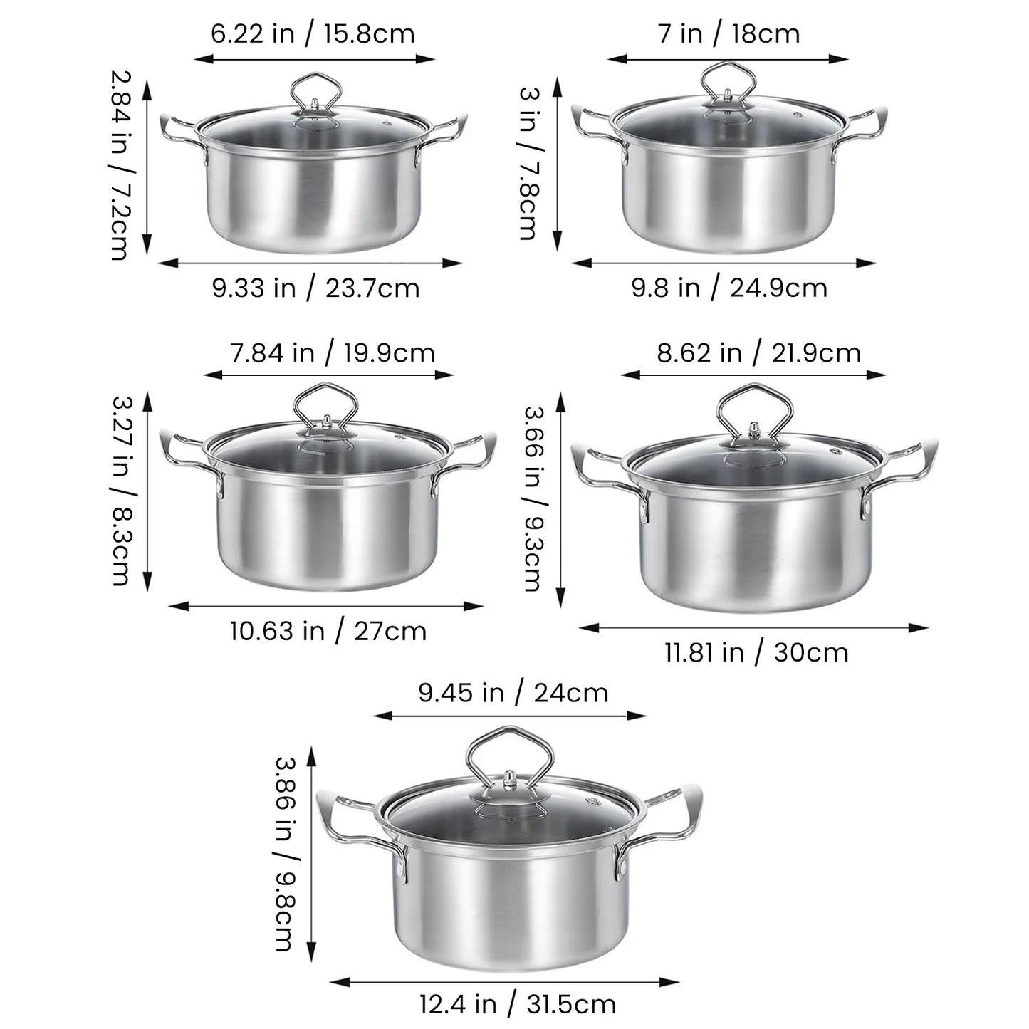 15-Piece Stainless Steel Cookware Set – Non-Stick Pan Set with Skillet, Stew Pot & Multifunctional Wok, Stylish Cookware for Home & Outdoor Use