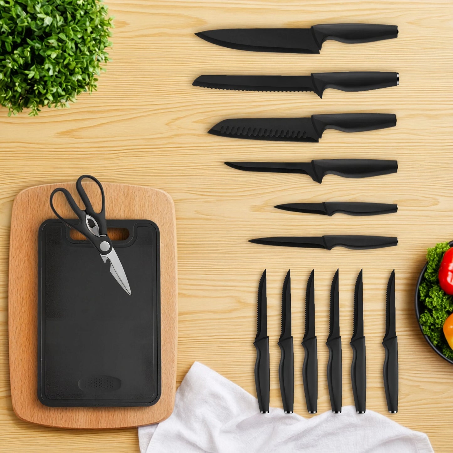 15-Piece Stainless Steel Kitchen Knife Set with Space-Saving Knife Holder
