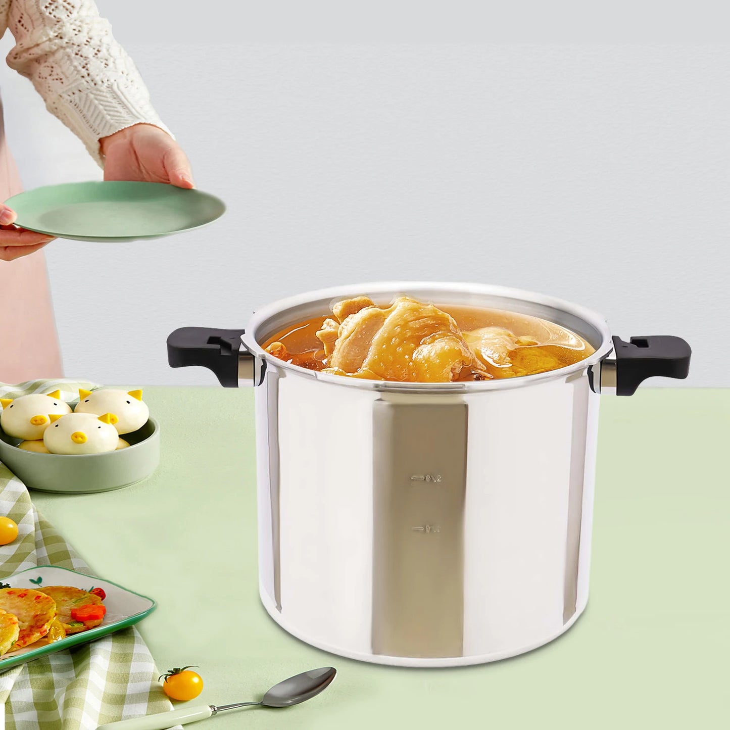 22L Large Capacities Pressure Cooker 90Kpa Commercial Stainless Steel Explosion-Proof Pressure Cooker For Gas Stoves 32*28cm