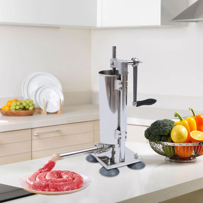 3L Stainless Steel Manual Sausage Stuffer – Vertical Sausage Maker with 11 Filling Tubes