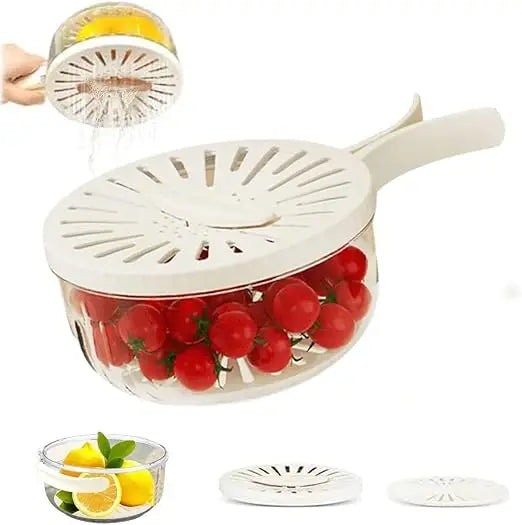 Bustier Fruit Strainer,multipurpose drain basket with lid,fruit cleaner bowl with lid and handle,Collapsible Handle, For Berries