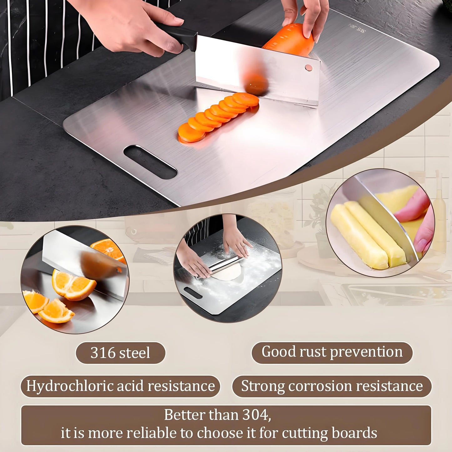 Stainless Steel Chopping Board | Dishwasher Safe & Scratch Resistant | Hygienic Metal Cutting Board for Meat & Vegetables