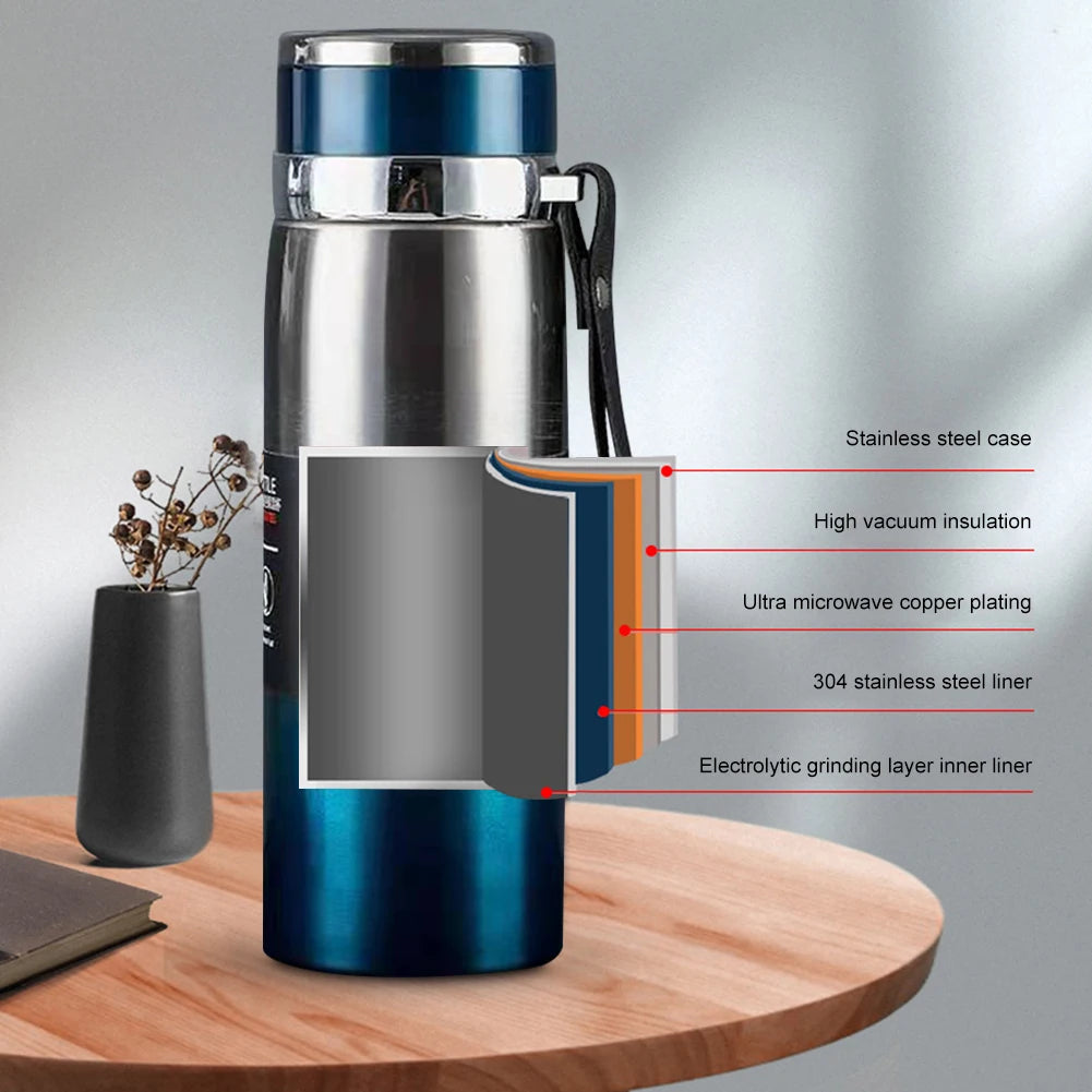1000ml Insulated Thermal Water Bottle with Handle Double Wall Vacuum Flask for Hot and Cold Drinks Outdoor Sports