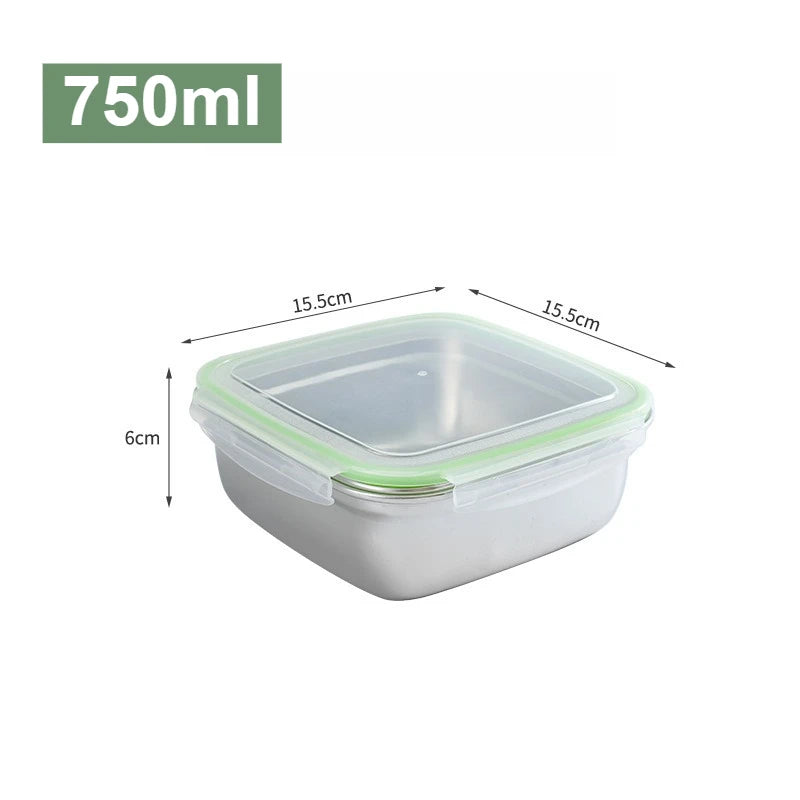 3 Pieces Stainless Steel Food Containers Food Storage Box Square Lunch Box 400/750/1200ml