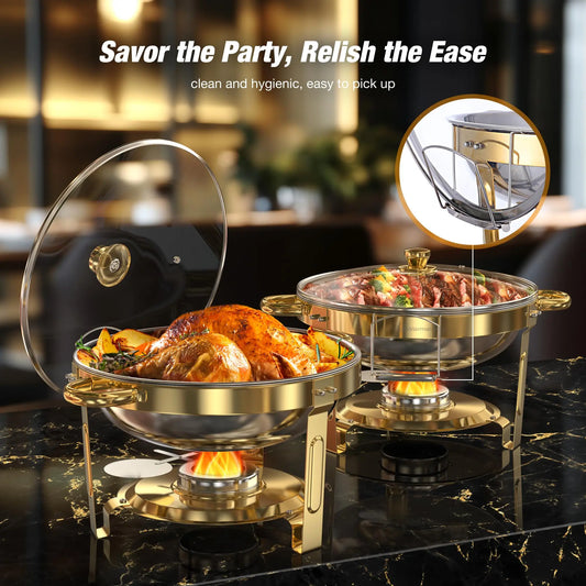 2/4 Pack Chafing Dishes for Buffet 5QT Round Stainless Steel Chafing Dish Set for Home Parties, Christmas Buffet Warmer Set
