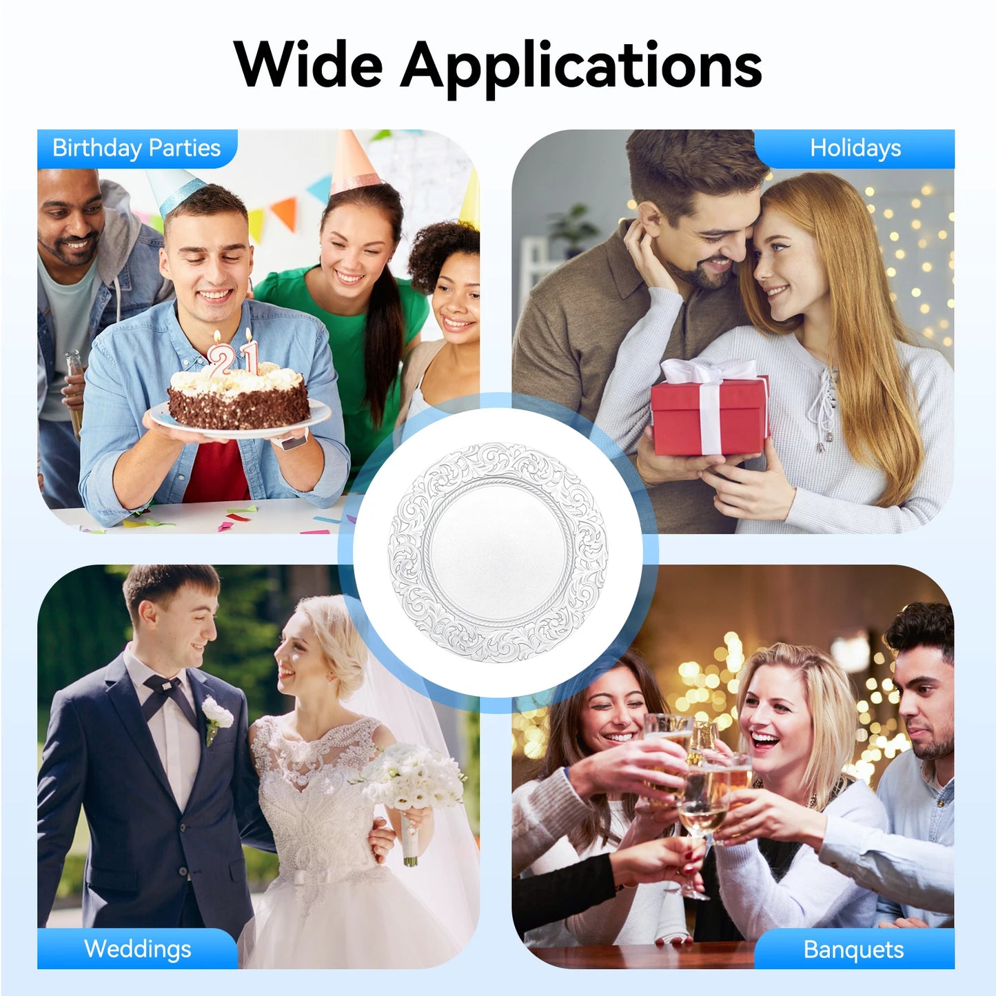 100PCS 13-Inch Round Charger Plates – Decorative Silver/Green Table Setting Plates for Weddings, Parties, Events & Kitchen Dining