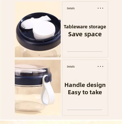 650ml Portable Handheld Breakfast Cup Yogurt PS Bowl Leak Proof Salad Bento Lunch Box with Spoon Organizer Kitchen Storage