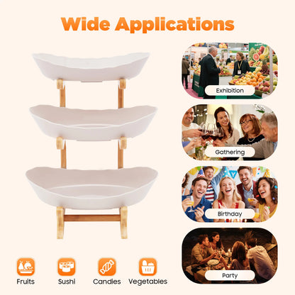 3-Tier Fruit & Dessert Tray Stand – Multi-Layer Snack, Candy & Cake Display with Bamboo Wood Rack for Parties, Weddings & Home Decor
