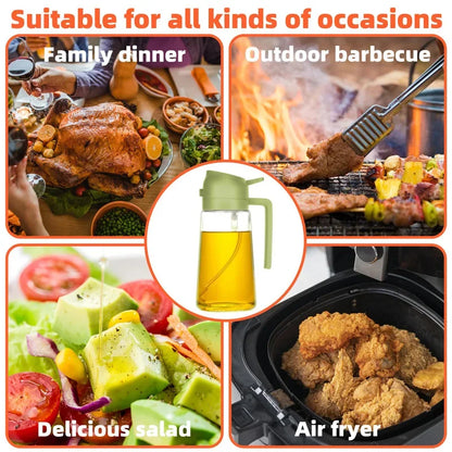 2-in-1 Oil Spray Bottle Dispenser – 500ml Refillable Cooking & BBQ Oil Sprayer