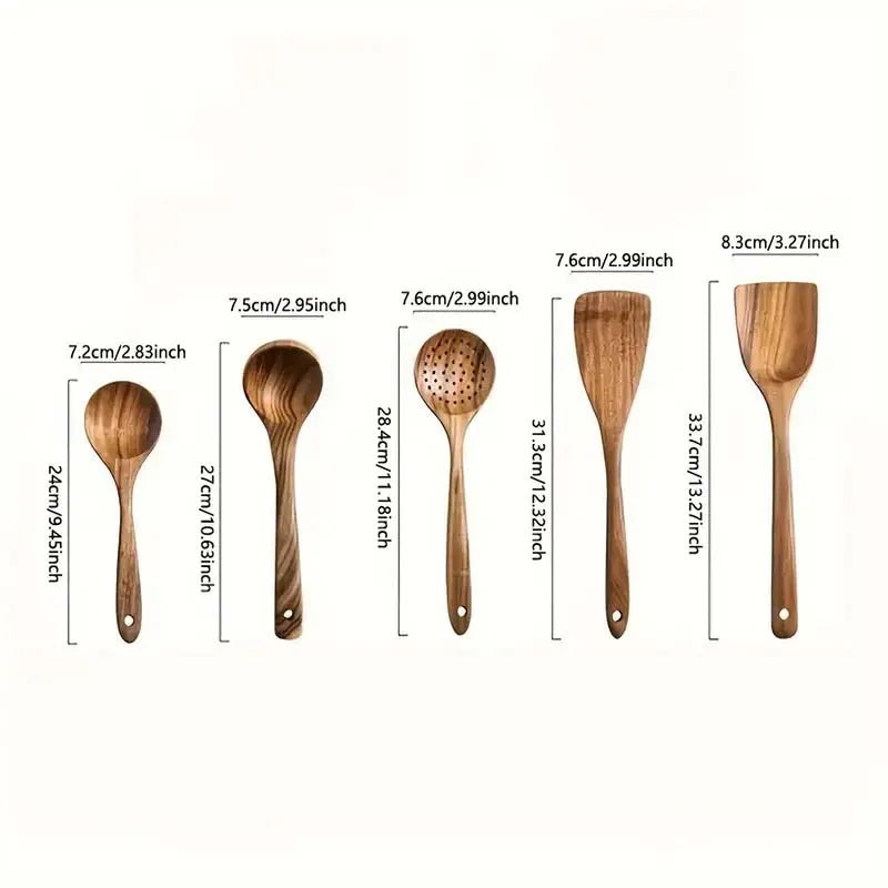 5-Pieces Wooden Kitchen Utensils Set – for Home/Restaurant, Odor-Free, Heat & Rot Resistant