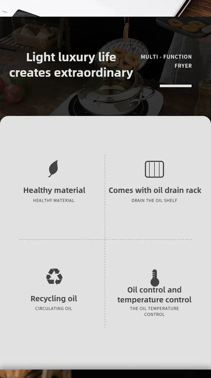 Multifunctional deep fryer with Thermometer and Oil Drip Drainer Rack Household Double Bottom Gas Induction Cooker Kitchen Tools