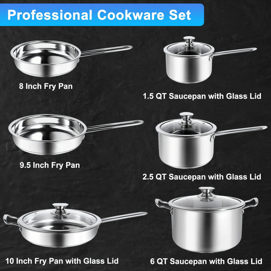 10-Piece Stainless Steel Pots & Pans Cookware Set – All Stovetops