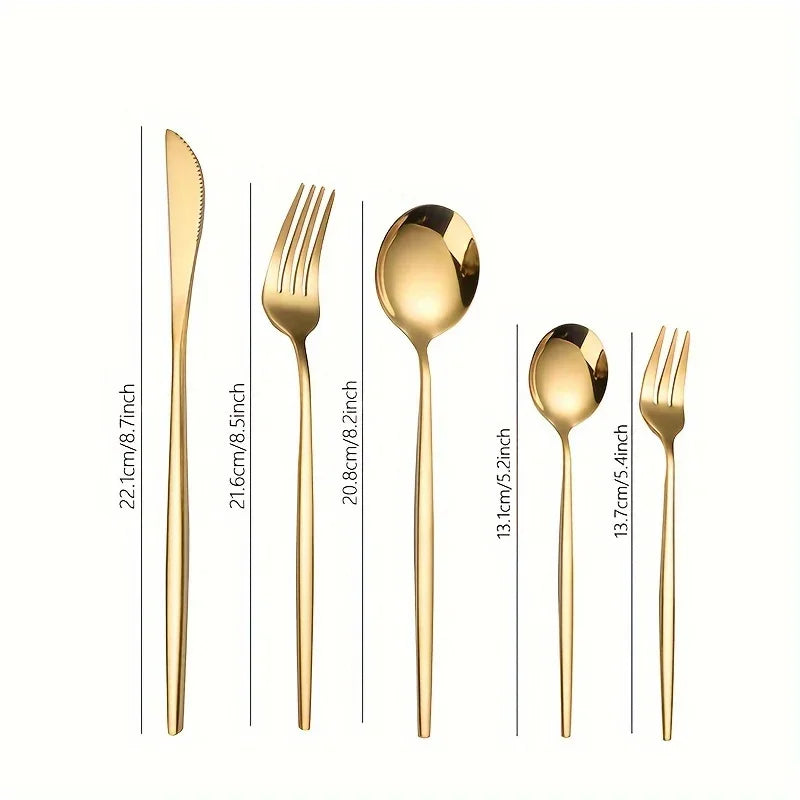 60-Piece Luxe Golden Stainless Steel Cutlery Set – Mirror Polished, Dishwasher Safe
