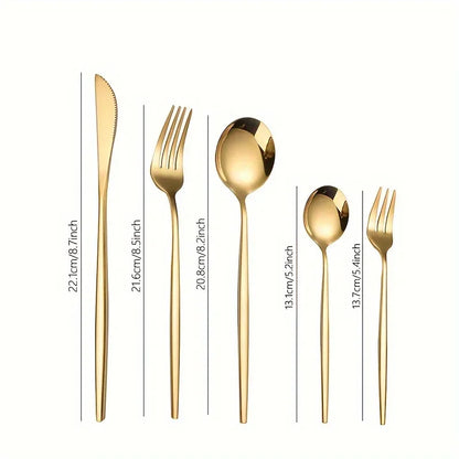 60-Piece Luxe Golden Stainless Steel Cutlery Set – Mirror Polished, Dishwasher Safe