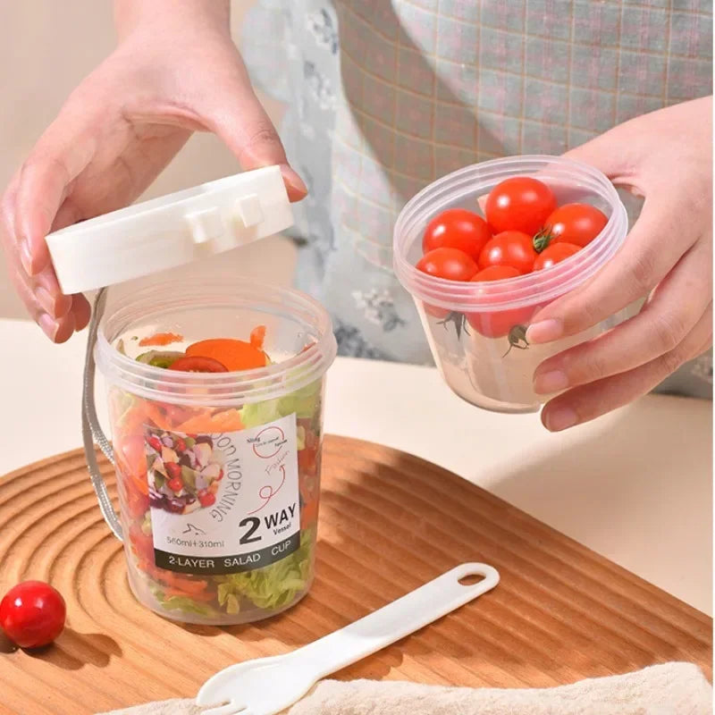 Carry Breakfast Cup Salad Cups Portable Yogurt Cereal Oatmeal Snacks Parfait Containers Salad Dressing Holders with Lid Forks