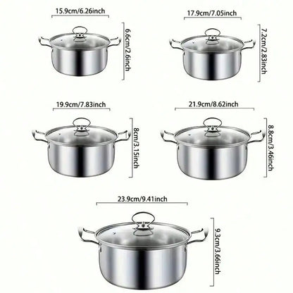 10-Piece Stainless Steel Cookware Set - Soup Pot/Frying Pan/Sauce Pan with Lids, Fit Induction/Electric/Gas Stoves