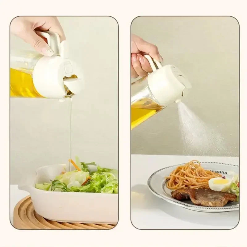 2-in-1 Oil Spray Bottle Dispenser – 500ml Refillable Cooking & BBQ Oil Sprayer