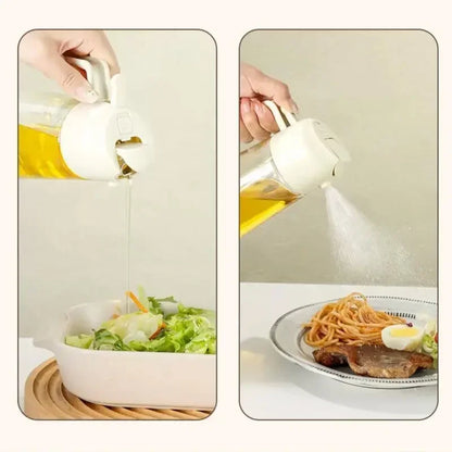 2-in-1 500ml Oil Spray Bottle Dispenser, Refillable Plastic Oil Sprayer for Cooking, BBQ, Baking, Roasting, Kitchen Use