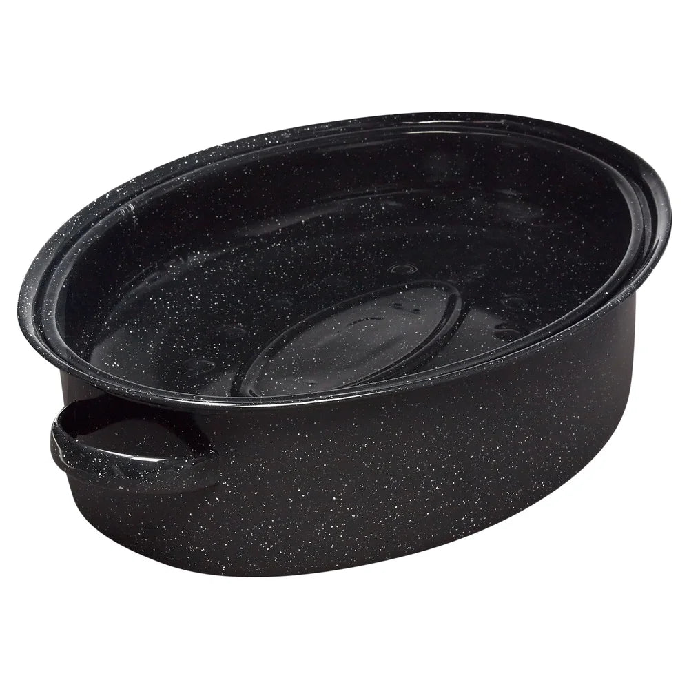 Nonstick Covered Oval Roaster 18 inch Smooth Porcelain Steel Roasting Pan Even Cooking Dishwasher Safe Turkey Pan 15lb Capacity