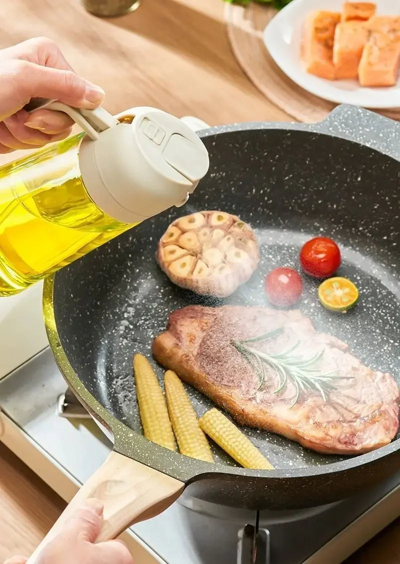 2-in-1 500ml Oil Spray Bottle Dispenser, Refillable Plastic Oil Sprayer for Cooking, BBQ, Baking, Roasting, Kitchen Use