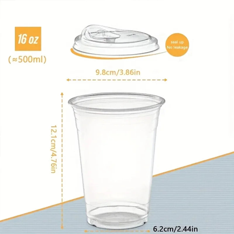 20 PCS,Disposable Coffee Cups - Direct Drink Lid, Leak-Proof PET, for Cafes, Milk Tea Shops, Parties & Cold Drinks