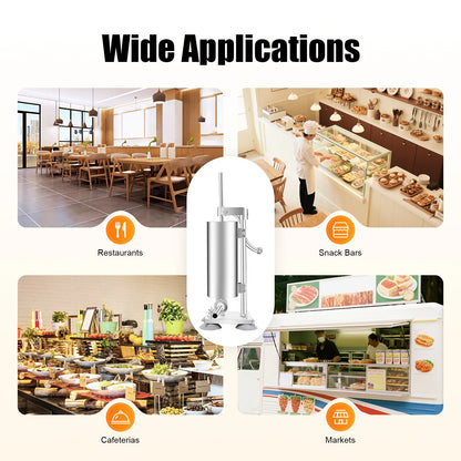 3L Stainless Steel Manual Sausage Stuffer – Vertical Sausage Maker with 11 Filling Tubes