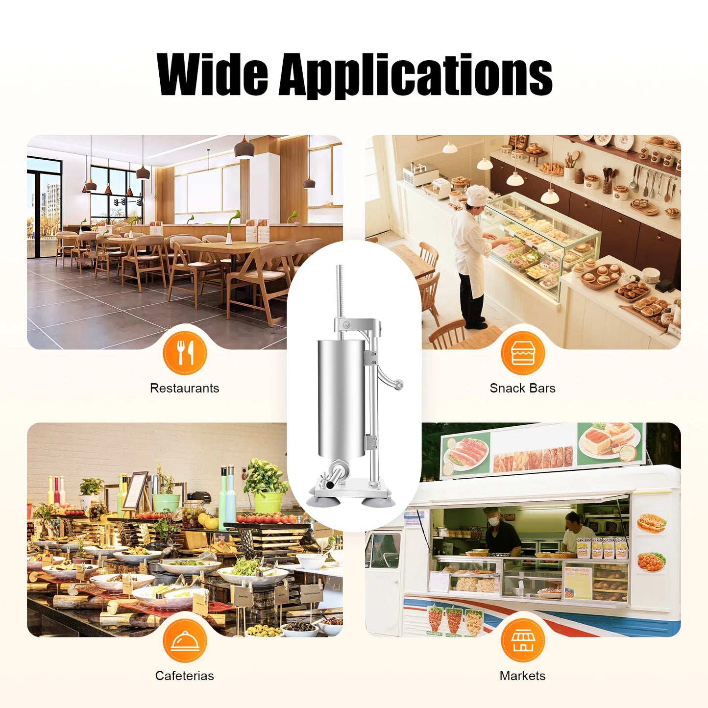 3L Vertical Manual Sausage Stuffer Machine – Stainless Steel Sausage Maker with 4 Steel & 7 PE Tubes