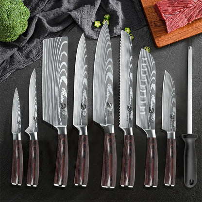8pcs Kitchen Knife Damascus Stainless Steel Chef Knife Utility Paring Boning Cleaver Slicing Santoku Knives With Nylon Bag