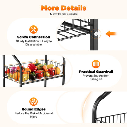 4 Tier Display Snack Rack with Universal Wheels Fruit Vegetable Towel Basket Stand Cart Metal Display Stand