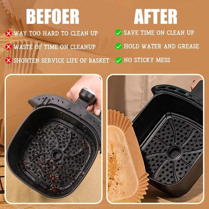 Air Fryer Liner & Steamer/Baking Paper – Silicone-Coated, Plant-Oil Layer, Oil-Resistant Non-Stick Sheets for Home Kitchens & Bakeries