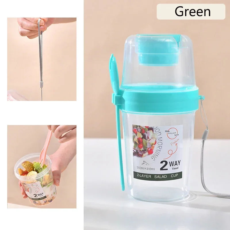 Carry Breakfast Cup Salad Cups Portable Yogurt Cereal Oatmeal Snacks Parfait Containers Salad Dressing Holders with Lid Forks