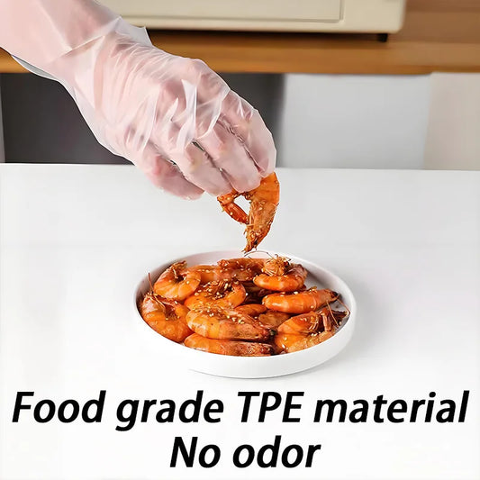 Disposable Clear TPE Gloves – Oil-Resistant, Food-Handling Gloves for Cooking, Cleaning & Meals, Latex-Free & Powder-Free