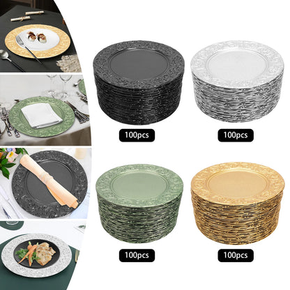 Charger Plates 100-Piece Set Round Reusable Serving Plates Gold Black Silver Green for Wedding Banquet Party Decor