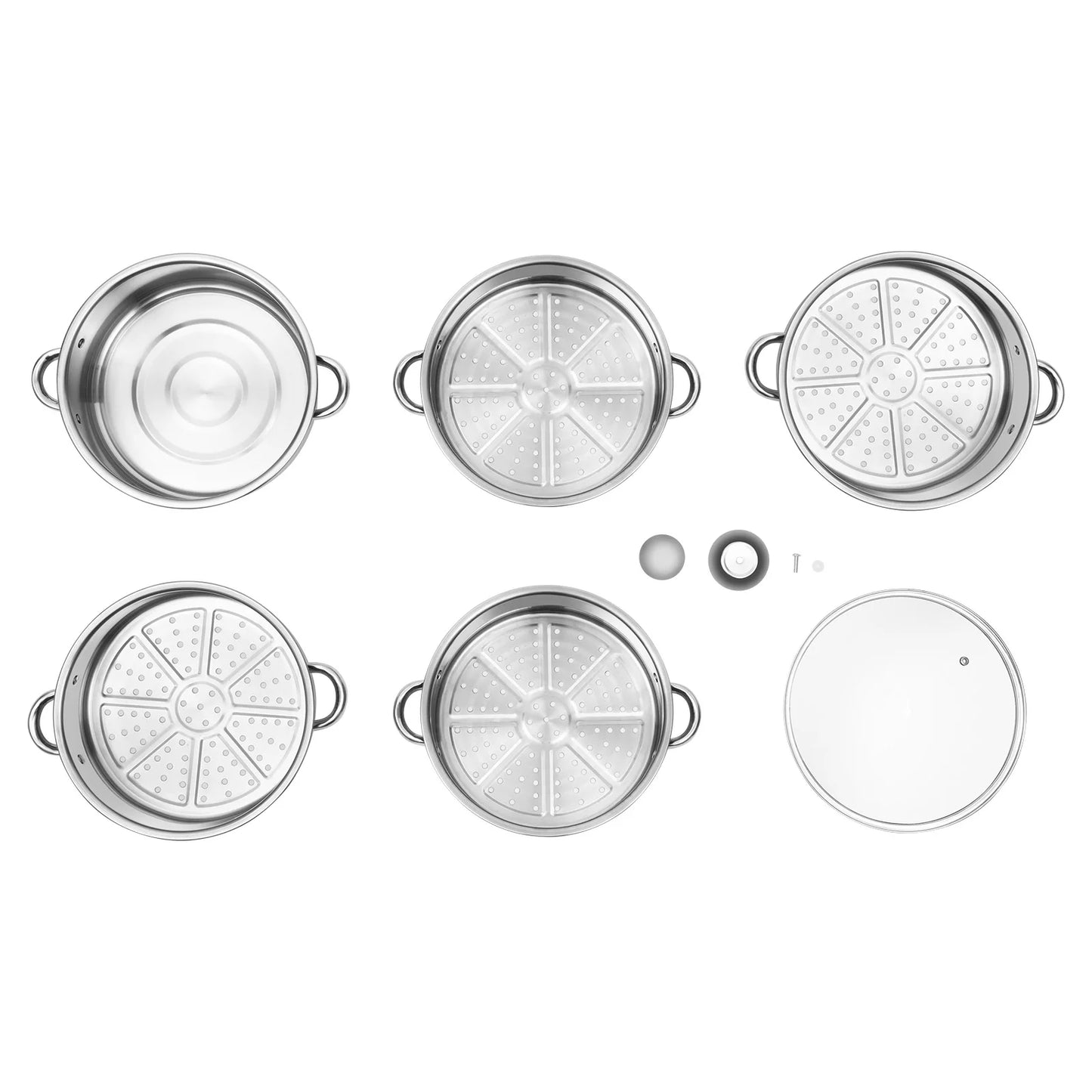 5-Tier Stainless Steel Steamer 15kg  Adjustable Grids Glass Lid for Home Kitchen Restaurant Dormitory Cooking