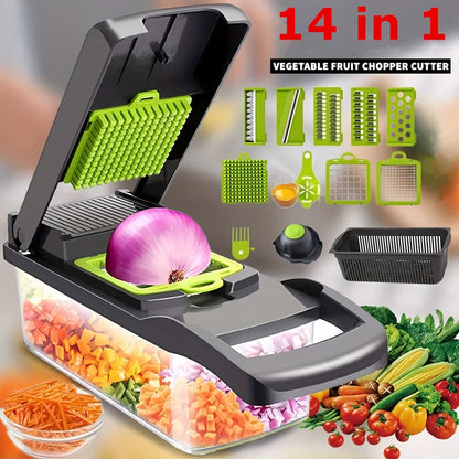 14-in-1 Multifunctional Vegetable Chopper – Food Grater, Slicer, Dicer & Cutting Machine with Handle for Fast Kitchen Prep