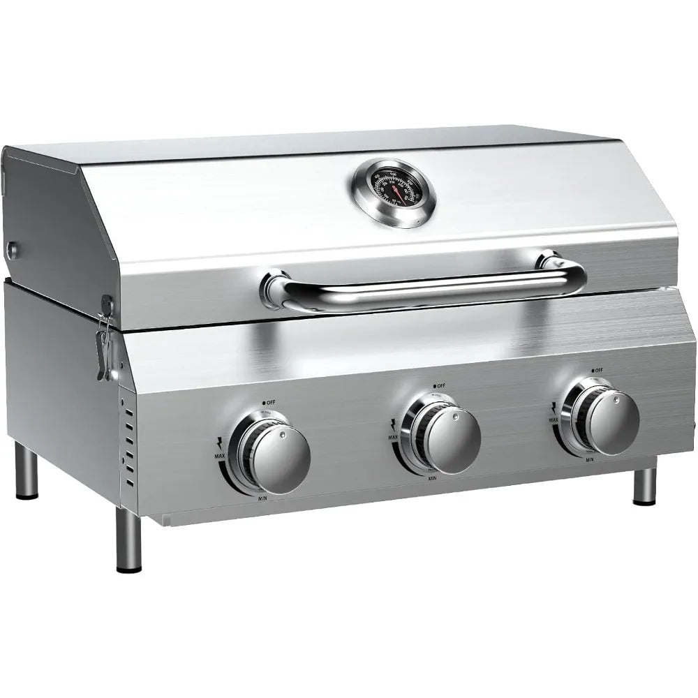 Portable 3-Burner Propane Gas Grill – 30,000 BTU with Durable Grates & Steel Controls