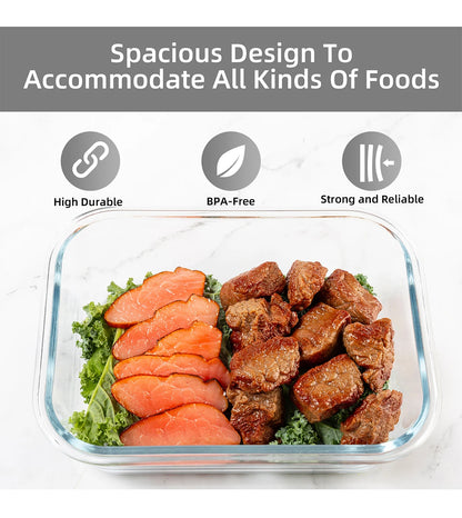 16-Piece Glass Food Storage Containers Set, Leakproof Airtight BPA-Free, Microwave & Oven Safe, Stackable Kitchen Organizers wit