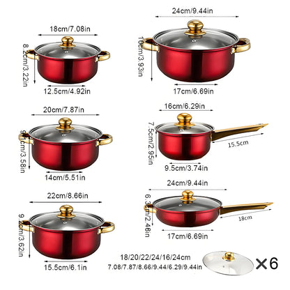 12-Piece Red Stainless Steel Cookware Set – Non-Stick Pots & Pans, Stylish Kitchen Cookware Collection for a Complete Cooking Solution