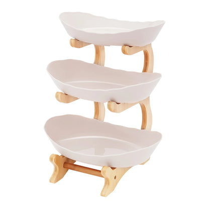 3-Tier Fruit & Dessert Tray Stand – Multi-Layer Snack, Candy & Cake Display with Bamboo Wood Rack for Parties, Weddings & Home Decor