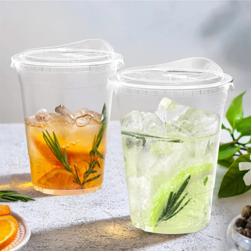 20 PCS,Disposable Coffee Cups - Direct Drink Lid, Leak-Proof PET, for Cafes, Milk Tea Shops, Parties & Cold Drinks