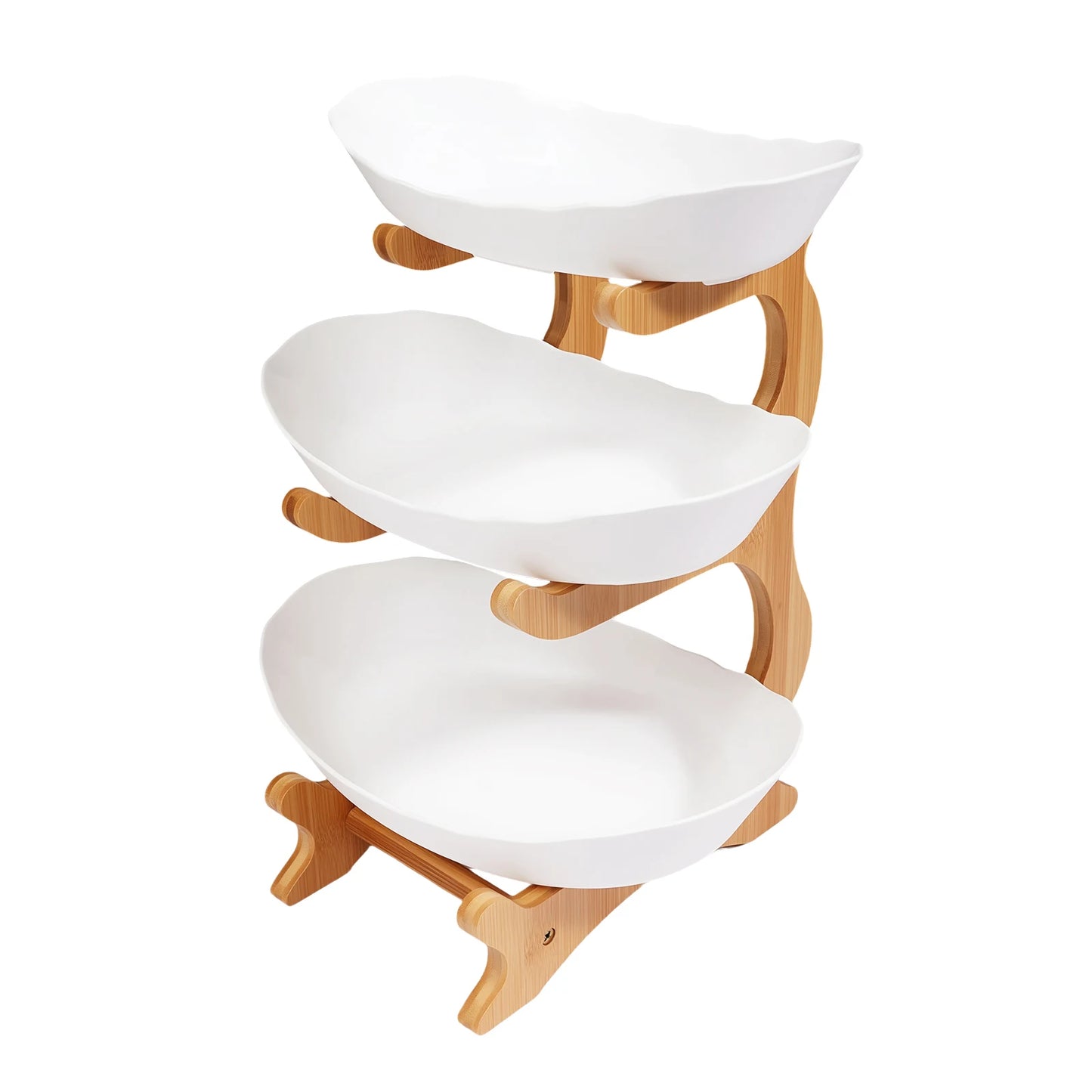 3-Tier Fruit Plate,Snack Dessert Cake Tray Plate Rack for Party Wedding,Fruit Bowl W/ Bamboo Wood Stand,Candy Dish Cake Stand