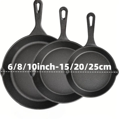 3PCS Pre-Seasoned Cast Iron Skillet Set (6/8/10 Inch) – Heavy-Duty Frying Pans for Oven, Grill & Campfire Cooking, Even Heat with Natural Non-Stick Surface