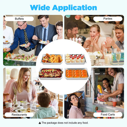 4 Pcs Table Pans with Lids Buffet Chafing Dishes Stainless Steel Food Container for Commercial and Personal